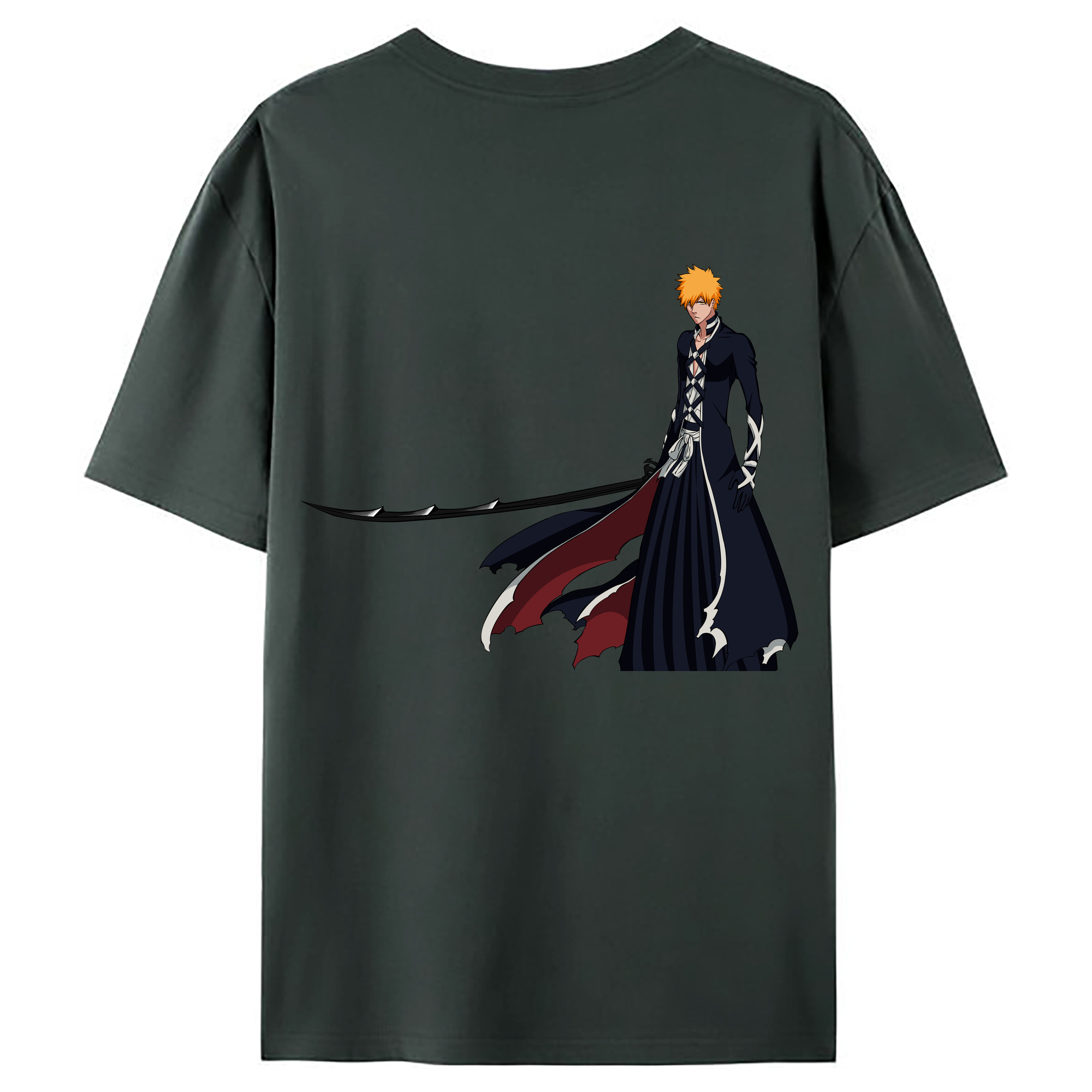 （画像用） ブリーチ 黒崎一護（くろさき いちご）BLEACH Kurosaki Ichigo 綿100％ メンズ半袖Tシャツ（バックプリント） 通気性